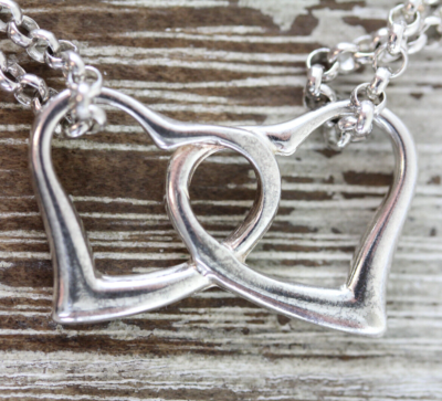 VINTAGE DOUBLE HEART STERLING SILVER 925 CHAIN NECKLACE 16.25 