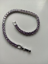 Rose De France Amethyst Platinum Bonded "Tennis" Bracelet, 7.75".