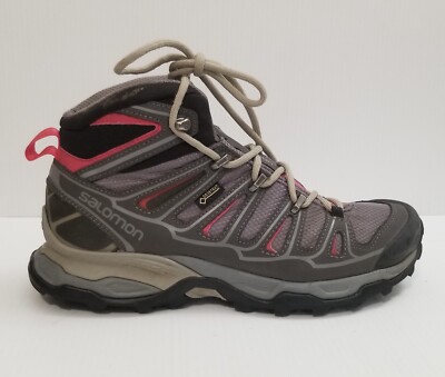 Salomon Women's X Ultra Mid GTX Trail Hiking Boot Shoes Blue Gray Coral  Size