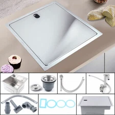 Hidden Bar Kitchen Sink Single Bowl Sink with Folding Faucet Drain Pipe + Cover