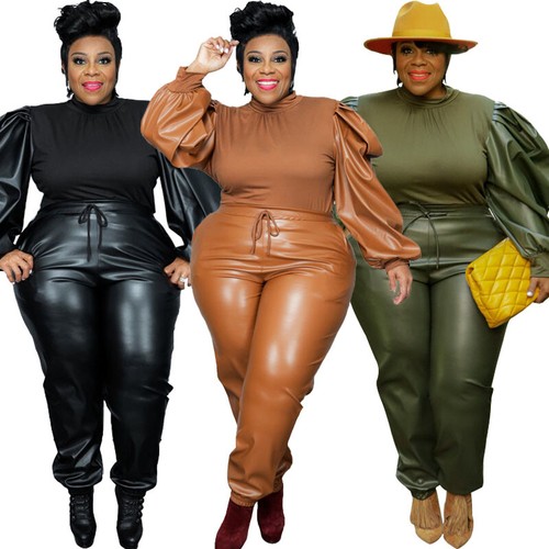 Plus Size Two Piece Set Women Tracksuit Long Sleeve Tops Pants Loose Outfits New