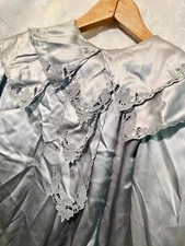 Sliver Silk Victorian Style Scalloped Embroidered Ruffle Peter Pan Collar Blouse