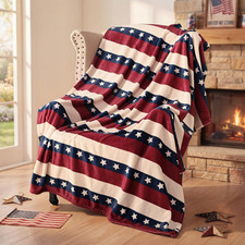 Patriotic Throw Blanket, 4Th of July Farmhouse Home Decor, Soft Cozy Red White B