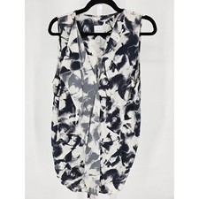 Leith Womens Sz L Mini Dress Sleeveless Black White Floral Print Ruffled