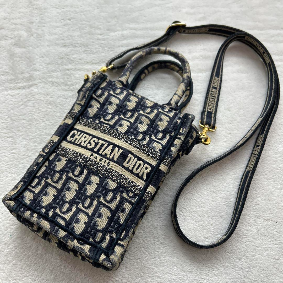 Dior Mini Book Tote Phone Pouch Shoulder Bag 5.1x7.1 Japan Authentic