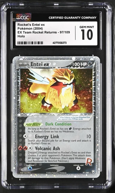 2004 Pokemon Rocket's Entei ex 97/109 EX Team Rocket Returns Holo CGC 10 POP 16