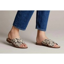 Clarks Declan Ivy Leather Beige Brown Slide Cross Strap Snakeskin Sandals 6.5