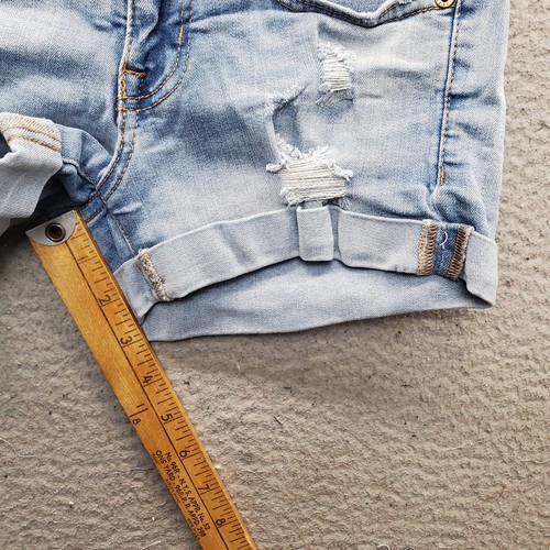 Aeropostale Shorts Womens 0 Blue Denim Distressed Folded Hem Low Rise 5-Pocket - Picture 4 of 7