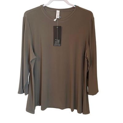 Marla Wynne Womens 1X Taupe 3/4 Sleeve Crew Neck Stretch Jersey Tunic Top NWT