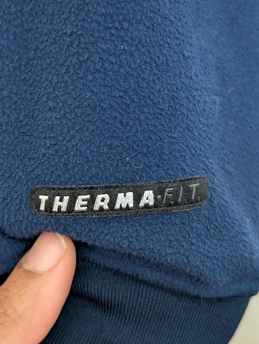 Vtg 90s Nike Embroidered Sweatshirt M Thermal Fit Swoosh Navy Classic - Picture 4 of 7
