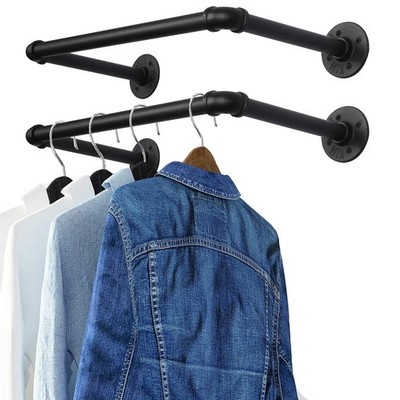 Industrial Pipe Clothes Rack 21.2  Set of 2, Heavy Duty Wall Mounted Black Ir...