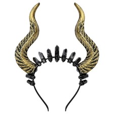 Gold Devil Horns Headband with Raw Quartz for Adult Cosplay