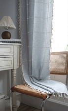 Grey Boho Curtains 94 In Long Farmhouse Linen Curtains for Bedroom Living Room