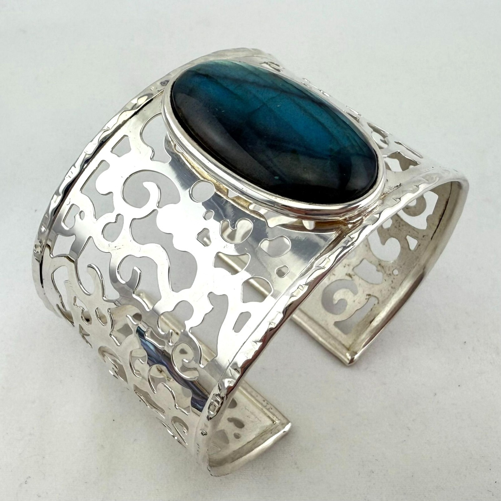 FLASHY Sterling Silver Scroll Work Cuff Bracelet … - image 4