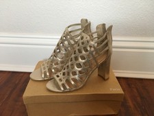 New Women  s Light Gold Strappy Gladiators Sandals Block Heel