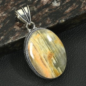 Yellow Lace Agate Gemstone Ethnic Antique Design Pendant Jewelry 2.32" AP-49247