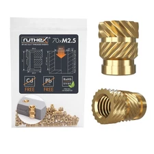 ruthex M2.5 Threaded Inserts - 70 Pieces RX - M2.5x5.7 Brass Heat Set Insert