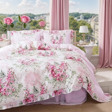 Home Textile Pink Rose Floral Print Duvet Cover Bedding Set for Girls 4 Piece...