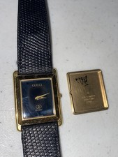 Damaged Elegant VTG Gucci Ladies Gold Plated Swiss Tank Watch Croc Band