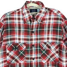 Sears Flannel Shirt Jacket Mens M Red Plaid Quilted Lining Perma-Prest USA Made