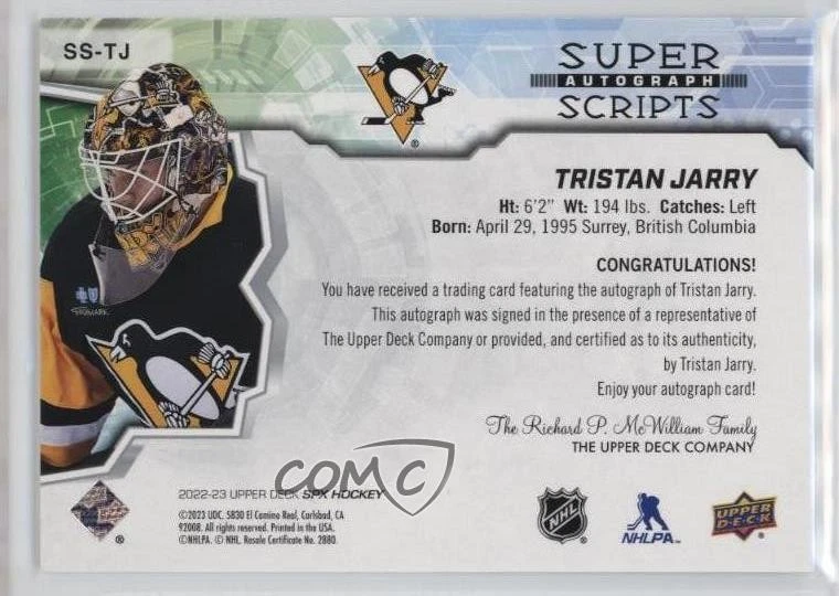 2022-23 SPx Superscripts Tristan Jarry #SS-TJ Auto - Image 2 of 2