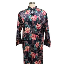 Go Softly Nightgown L Floral Satin Paisley Asian Kimono Patio House Dress Bold