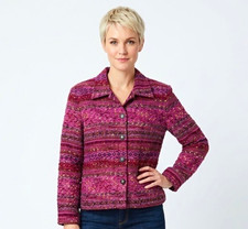 Coldwater Creek Womens Petite PXL Purple Lined Button Jacket Long Slv Collared