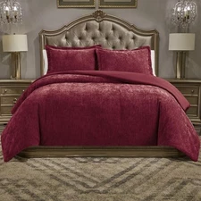 Luxury Chenille Comforter Set, One Comforter with Two Pillow King Burgundy Red