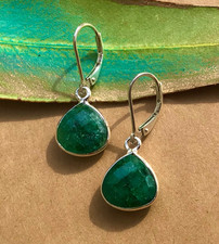 STERLING SILVER SUNDANCE CHARM HANDMADE EMERALD BEZEL ARTISAN JEWELRY EARRINGS