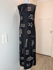 Michael Carrie 90s Dress Fish Midi Summer Costal Beach Black Women's Size S