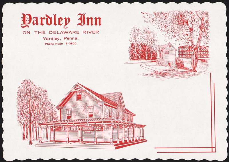 Vintage placemat YARDLEY INN on the Delaware River restaurant pic Pennsylvania