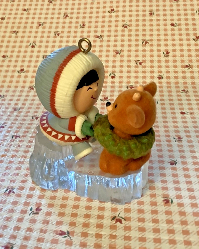 Hallmark Frosty Friends 1986 Vintage Eskimo Deer Flocked Christmas Ornament