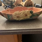 Vintage Roseville Pottery White Peony Flower 433-14 Console Bowl VASE Pink USA