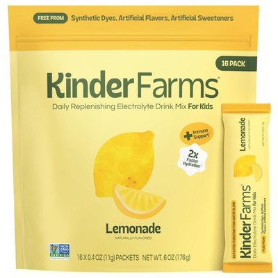 KinderFarms Kids Daily Hydration Electrolyte Powder   Drink Mix Packets (Lemo...