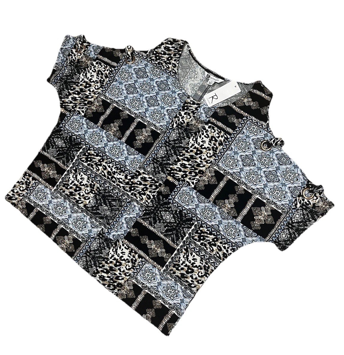 ROCKMANS Patchwork Print Eyelet Split Sleeve Cold… - image 6