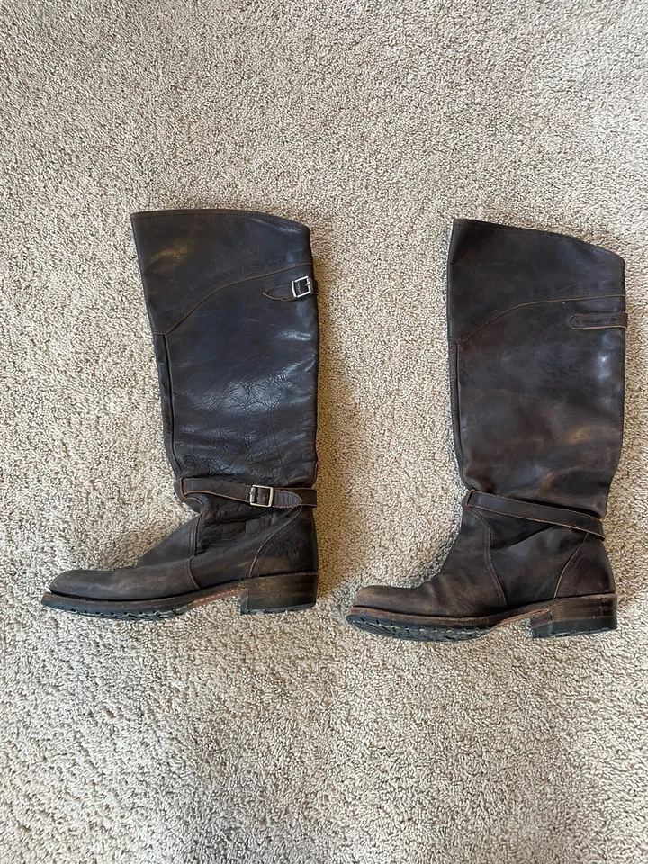 Frye Dorado высокий кожаный колена езды загрузки коричневый 8 B Western пряжки ботинки - Изображение 2 из 4