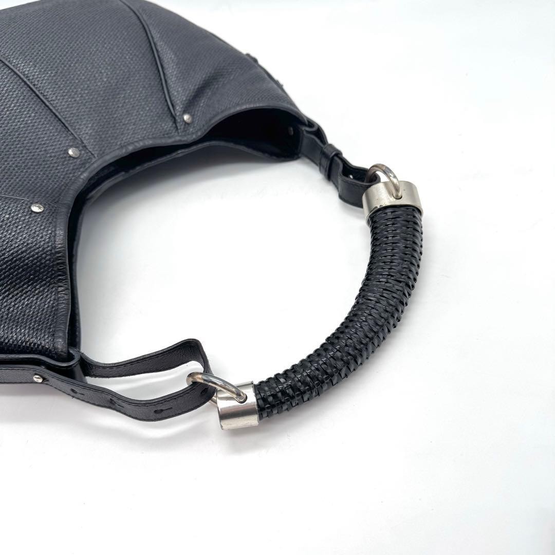 Yves Saint Laurent YSL Rive Gauche Mombasa Shoulder Bag Raffia Leather Black image 7