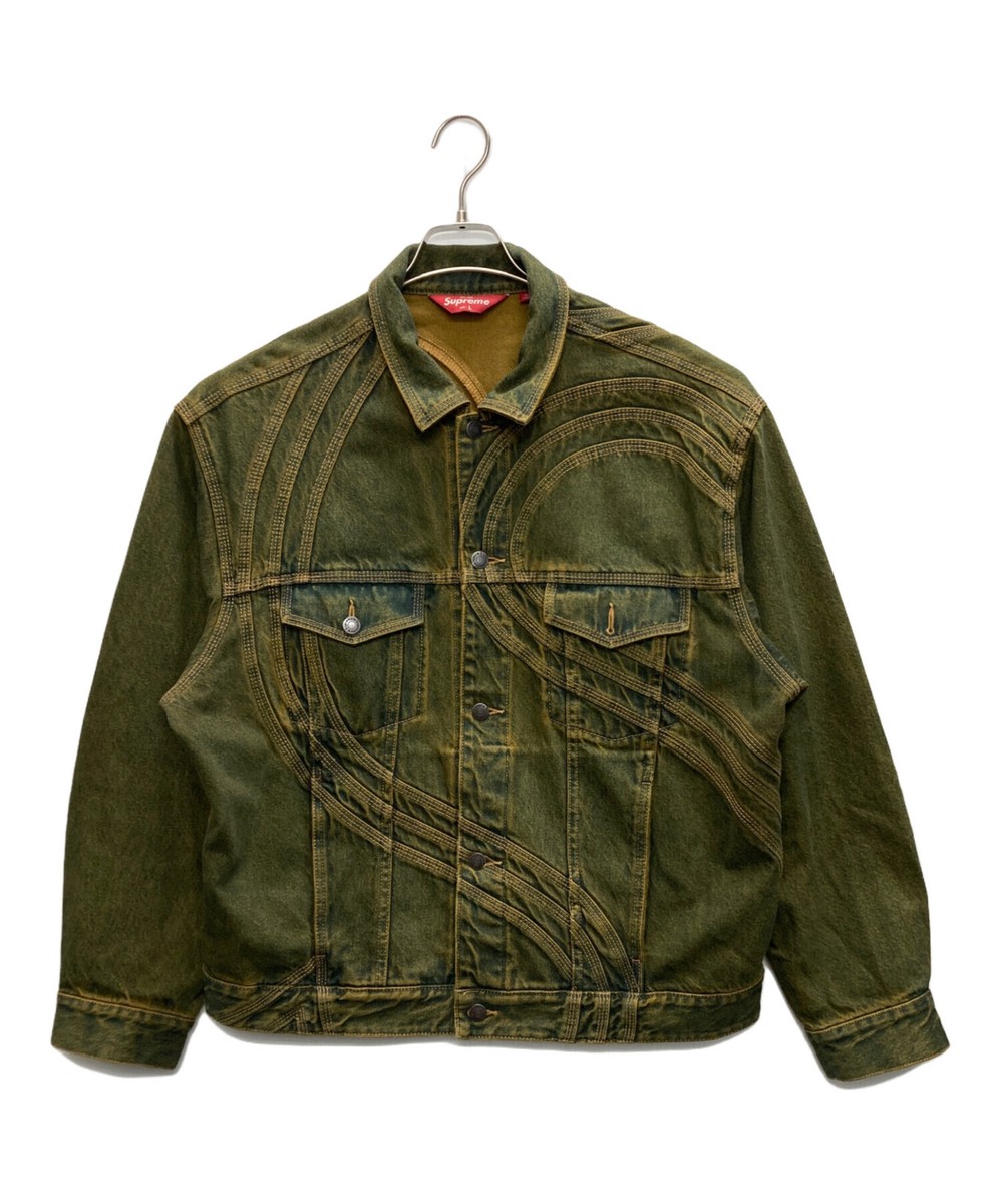 SUPREME S Logo Denim Trucker Jacket Size: L Indigo x yellow (dirty 