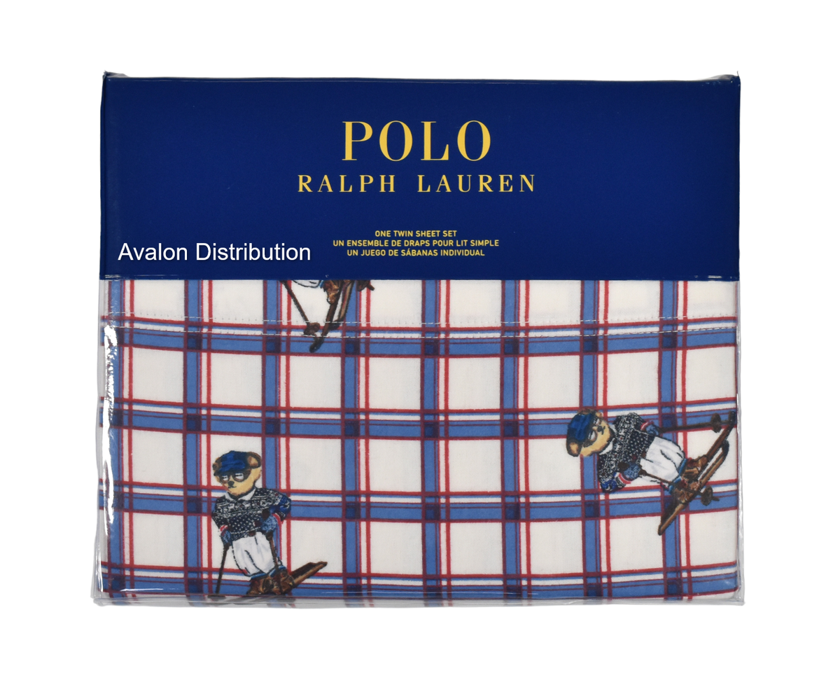 Polo Ralph Lauren Cotton Flannel Winter Ski Bear 3 PC Twin Sheet