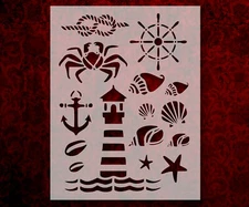 Nautical Rope Crab Sea Shells Lighthouse Anchor 8.5 x 11" Stencil FREE SHIP(746)