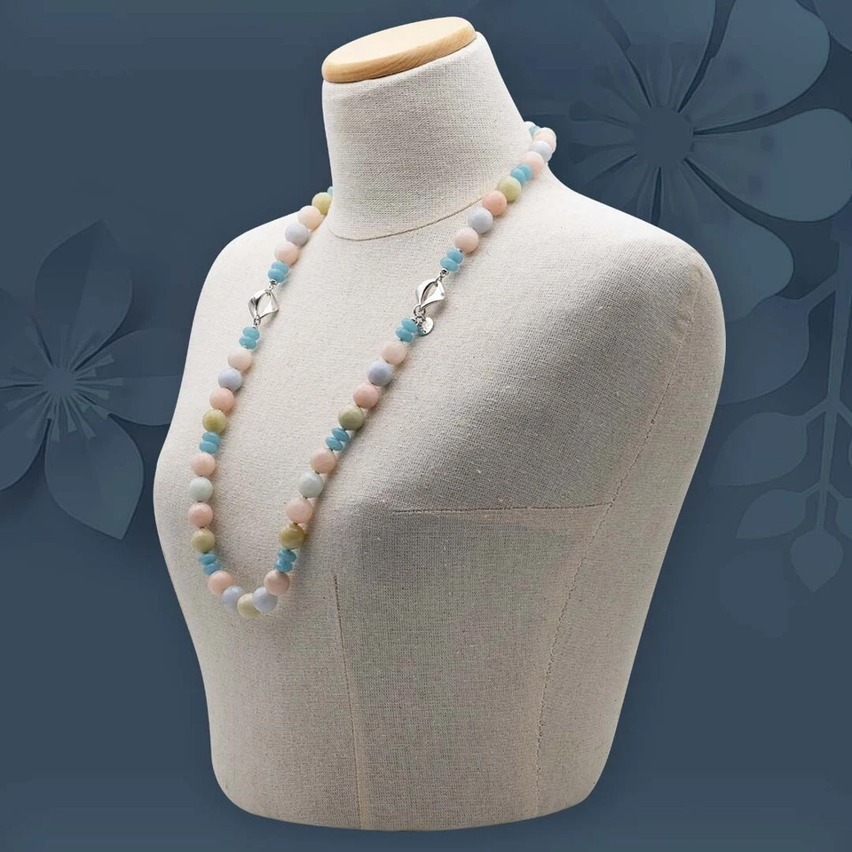 Collana Giada Multicolore e Argento 925 pietre dure naturali collana lunga maxi - Immagine 3 di 4