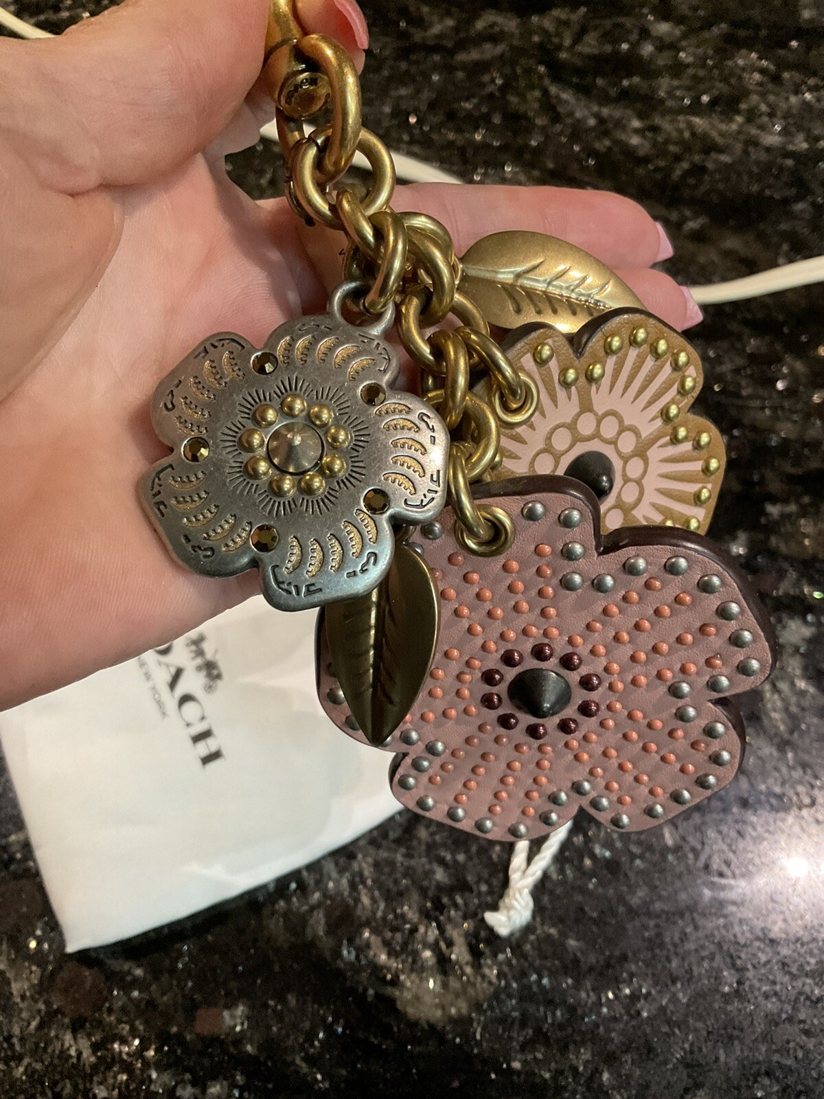 Coach Rivet Gem Tea Rose Cluster Bag Charm Keychain Peony eBay