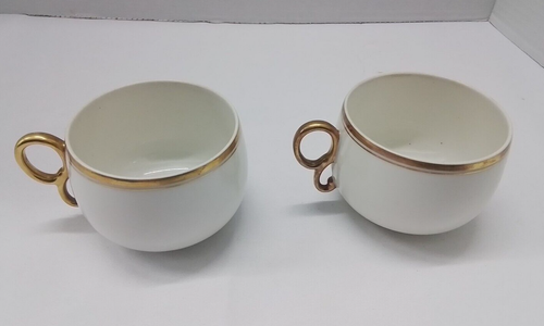 Antique Bawo & Dotter Elite Works Limoges Coffee Cup White Gold BWD60 PAIR - Picture 3 of 8