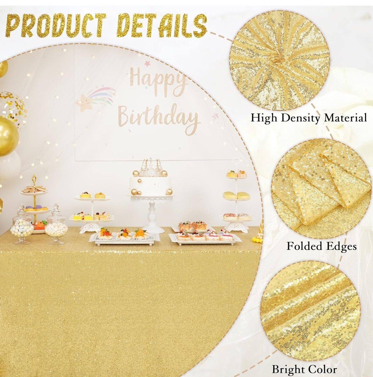 BalsaCircle Gold Tablecloth - 50&rdquo;x84&rdquo; Gold Sequin Tablecloth for Parties Glitter