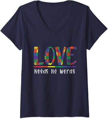 Autism Awareness Love Needs No Words Autistic Ladies' V-Neck Tshirt