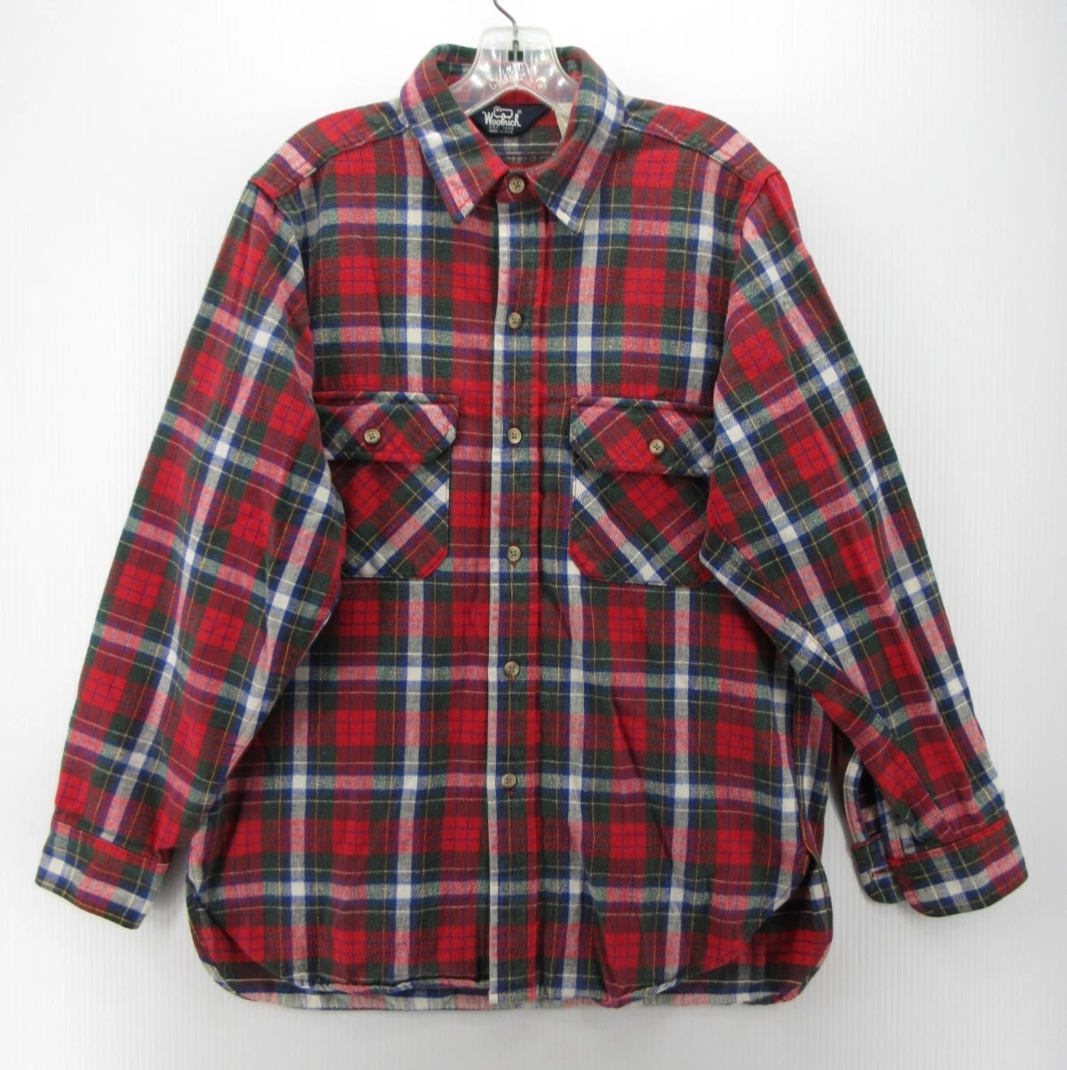 VINTAGE Woolrich Shirt Men Large Red Flannel Shacket Outdoor Field 90s USA *