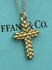 Tiffany  Co 18K Yellow Gold 3D Cross Pendant Necklace 17.75 Inches - Rare