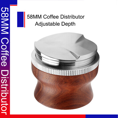 58mm Adjustable Depth Coffee Distributor Leveler Tool 3-Leaf Stainless Base