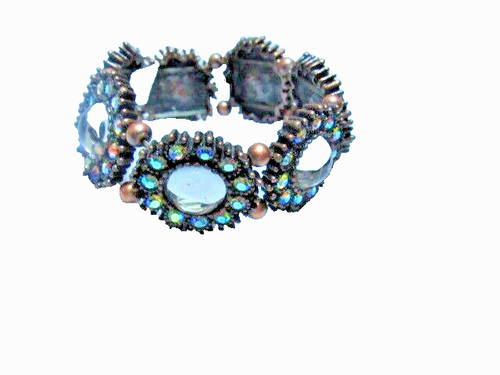 Vintage Copper Stretch Bracelet 1” Jelly Belly, Aurora Rhinestones Button Beads - Picture 2 of 11