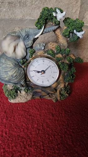 Decorative Desk Clock - Elephant with Birds - Works/Batteries Included 6 x 7 x 3 - Video 1 of 1